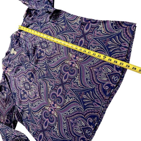 Chico’s Womens Plus Long Sleeve Pleat Scroll Satin Blouse Purple Lotus Petal XXL - Picture 7 of 15